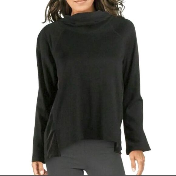 Calvin Klein Black Velour Cowl Neck Long Sleeve Athleisure Top M - Picture 1 of 6